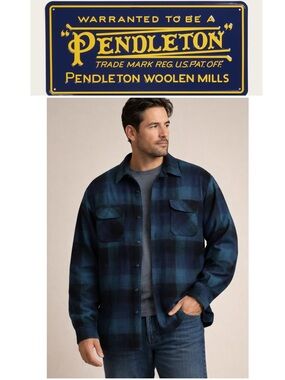 Pendleton Navy and Black Plaid Wool Board Blend Shirt Jacket